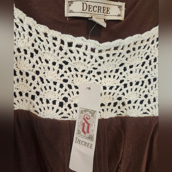 Decree Women's Potting Soil Brown Crochet Cotton Stretch Tank Top Size Large NWT - Picture 7 of 7